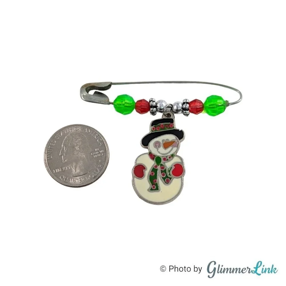 Vintage Snowman Dangle Beaded Christmas Holidays Silver Tone Pin